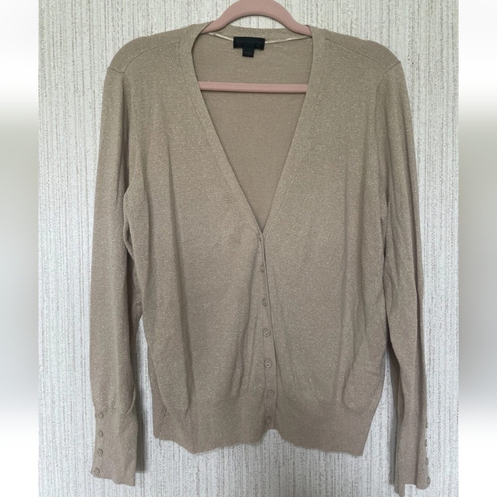 Worthington Size XL Tan/Gold Long Sleeve Cardigan Shimmer